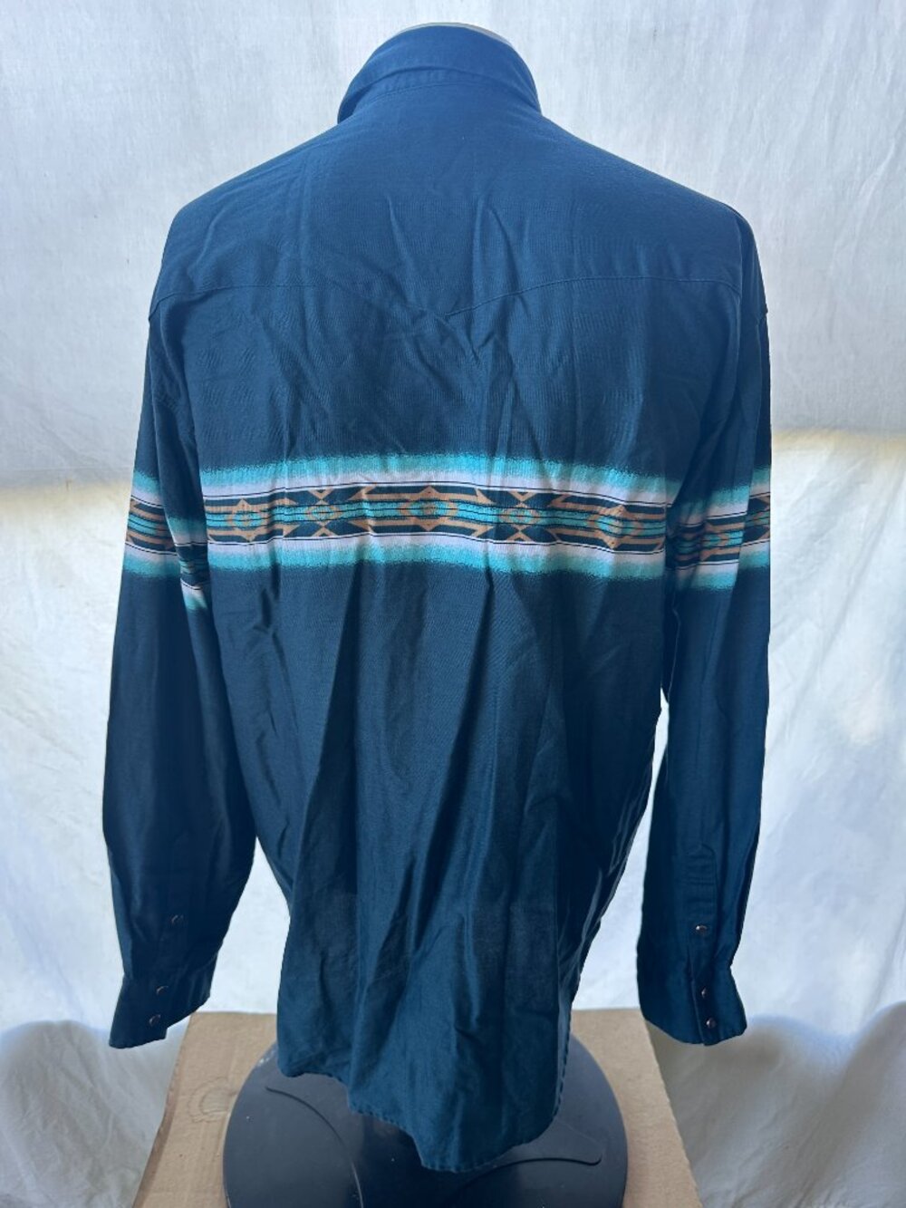 Roper Men's Dark Teal Cyan White Beige Pearl Snap Men's LS Button Front Shirt La - Picture 3 of 7